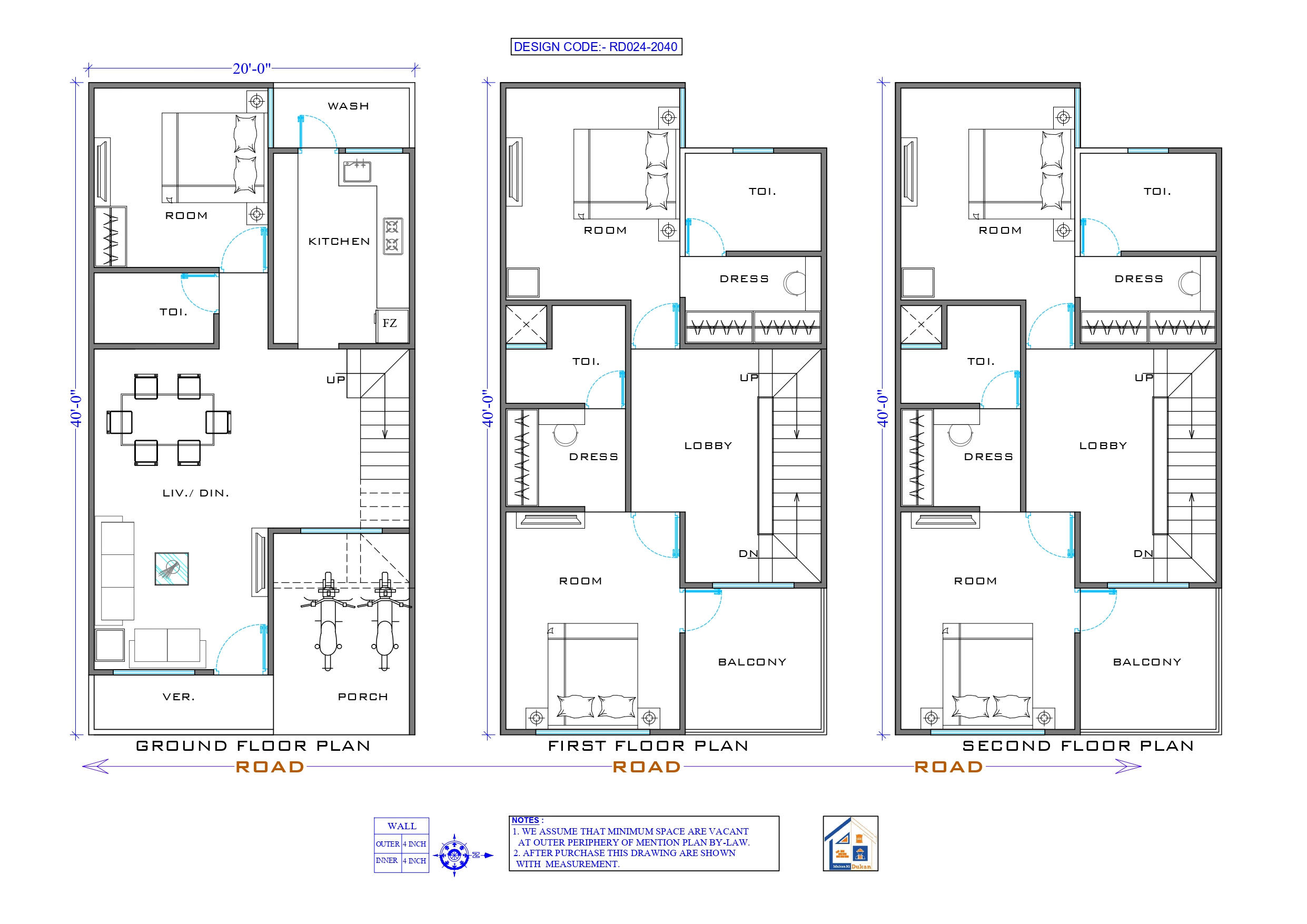 GROUND+2 FLOOR II 20X40 II SMALL HOUSE-024