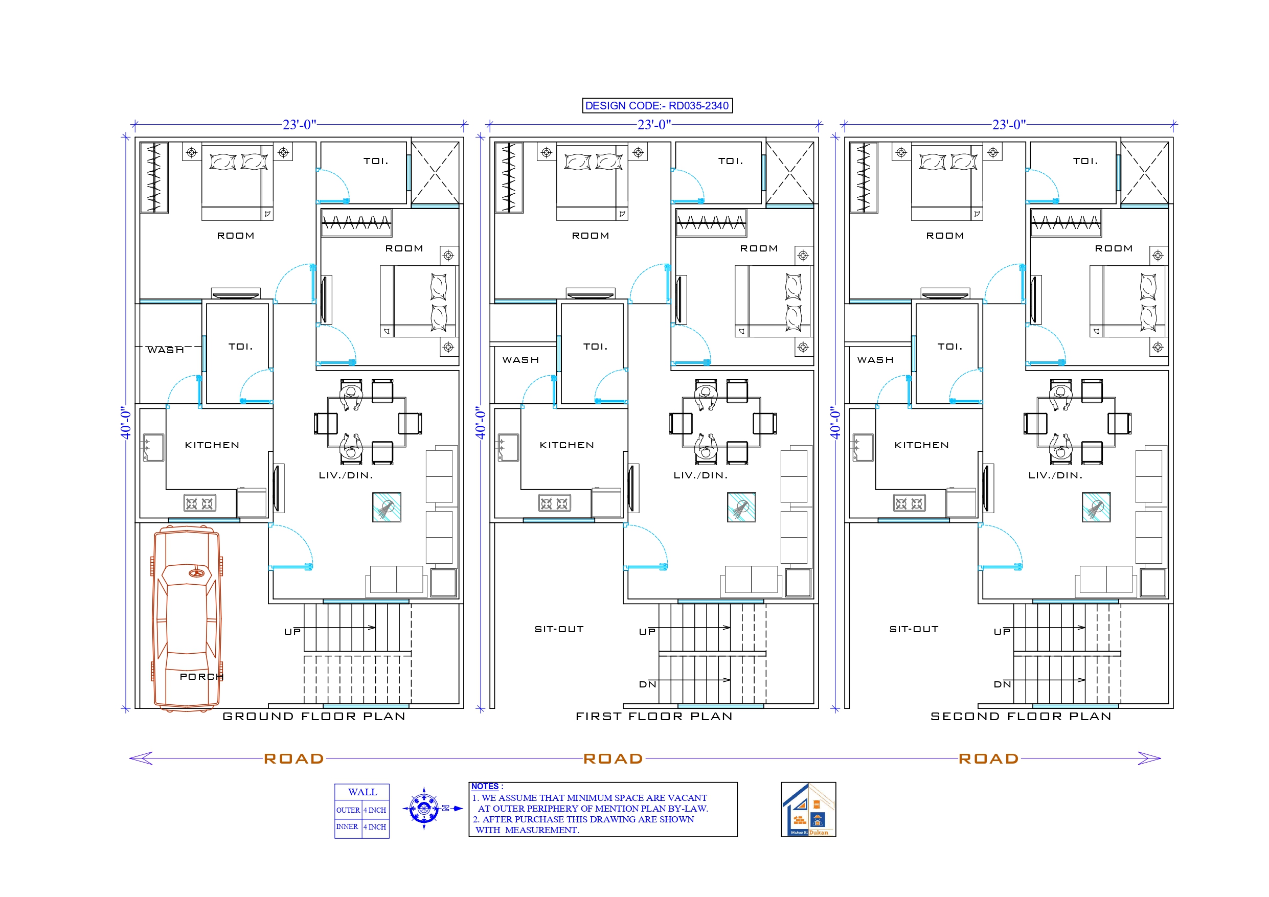 GROUND+2 FLOOR II 23X40 II SMALL HOUSE-035
