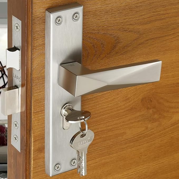 LAPO Heavy Duty Main Door Lock Set for Home, Mortise Handles with Keys and 60mm Cylinder, 45x45 mm Lockbody, Handle Lock for Bedroom, Office, Hotel (Satin Matt Finish,3 Years Warranty) Cy-131
