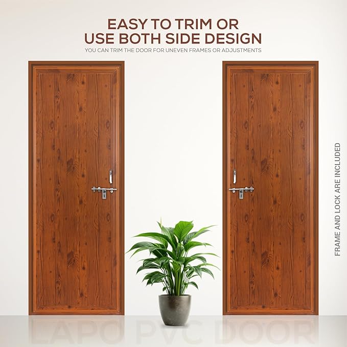 LAPO PVC Door for Bathroom and Kitchen, 6.5 Feet - 30mm Thickness, 12 Kg Weight (30x78 Inch, 6.5 x 2.5 Feet) With Fitting Accessories Kit, Wooden Color, Brown