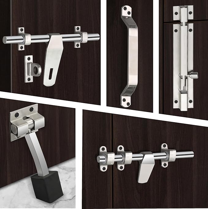 Plantex Stainless Steel Door Kit for Single Door/Door Hardware/Door Accessories (10 inch Al-Drop,8 inch Latch, 7 inch 2 Handles,7 inch Tower Bolt and 4 inch Door Stopper) - (DMAL-02-Combi)