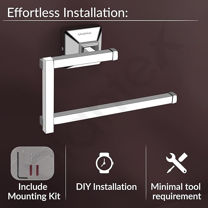 Plantex 304 Grade Stainless Steel Hand Towel Hanger for Washbasin/Towel Holder for Kitchen/Napkin Holder/Bathroom Accessories - Squaro (Chrome)