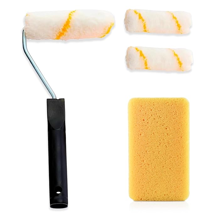 Buildingshop Paint Roller Set - Premium Paint Roller for Wall Painting with Ergonomic Handle and High-Density Foam, Includes Paint Brush for Wall, Ideal for Smooth and Even Coating (4 Inch Combo Kit)