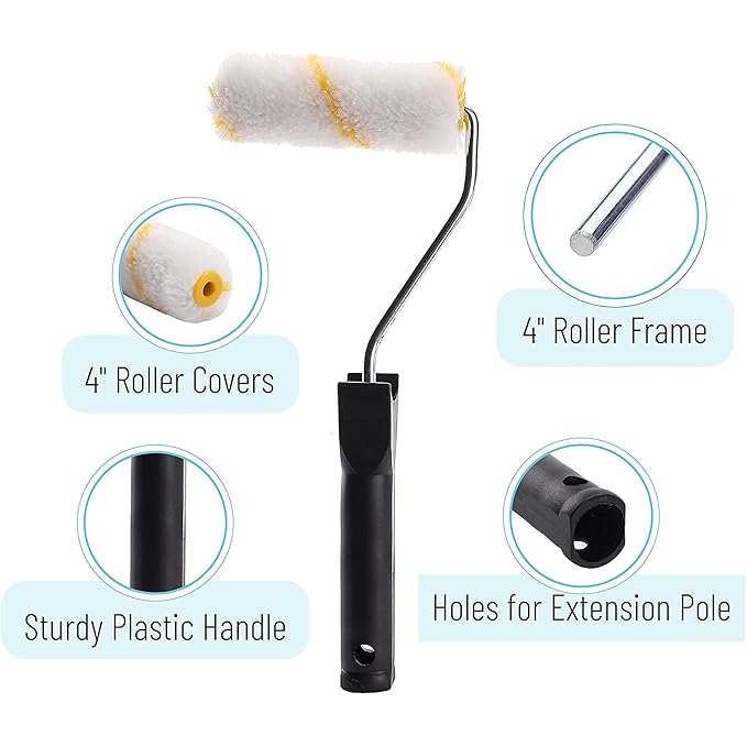 Buildingshop Paint Roller Set - Premium Paint Roller for Wall Painting with Ergonomic Handle and High-Density Foam, Includes Paint Brush for Wall, Ideal for Smooth and Even Coating (4 Inch Combo Kit)