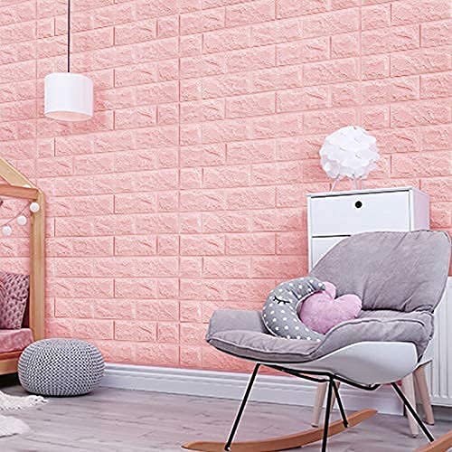 SAYFINE 3D Wooden Brick Wallpaper for Wall - PE Foam Self-Adhesive Wall Stickers, Gold Design (70 x 70 cm) Pink(Pack of 30)