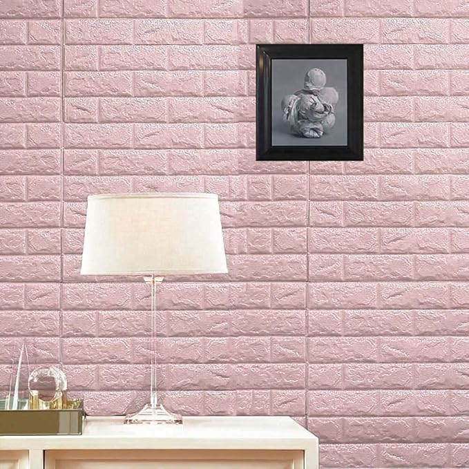 SAYFINE 3D Wooden Brick Wallpaper for Wall - PE Foam Self-Adhesive Wall Stickers, Gold Design (70 x 70 cm) Pink(Pack of 30)