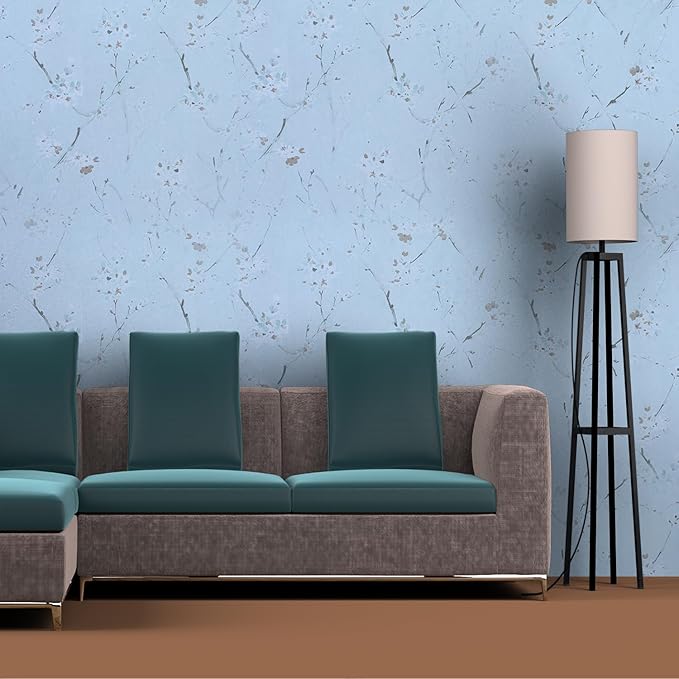 ANNACREATIONS Self-Adhesive Waterproof Floral Wallpaper Removable PVC Vinyl Wall Sticker (45 x 304 cm) for Living Room & Hall Decoration (Blue)