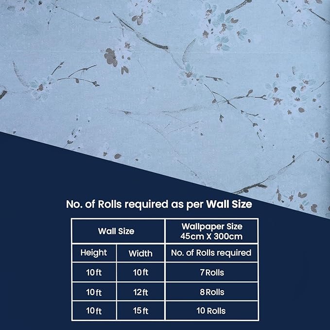 ANNACREATIONS Self-Adhesive Waterproof Floral Wallpaper Removable PVC Vinyl Wall Sticker (45 x 304 cm) for Living Room & Hall Decoration (Blue)
